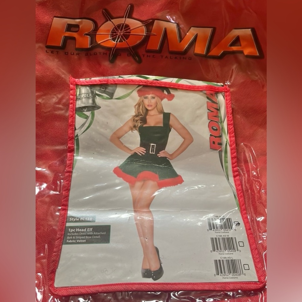 Roma Santa's Head Elf Green Velvet Dress w/ Red Trim Costume C188 Size XS-S
